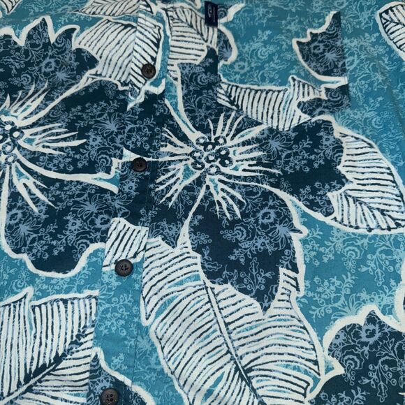 Aisokula Fiji Men`s Turquoise & Wht Short Sleeve Hawaiian Tropical Shirt Size L - Picture 2 of 4